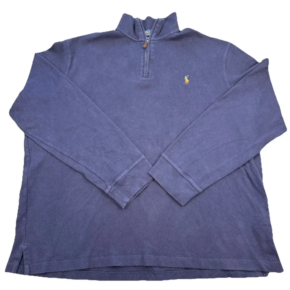 Polo‎ Ralph Lauren Mens Large Navy Blue Estate Rib Quarter Zip Pullover Sweater